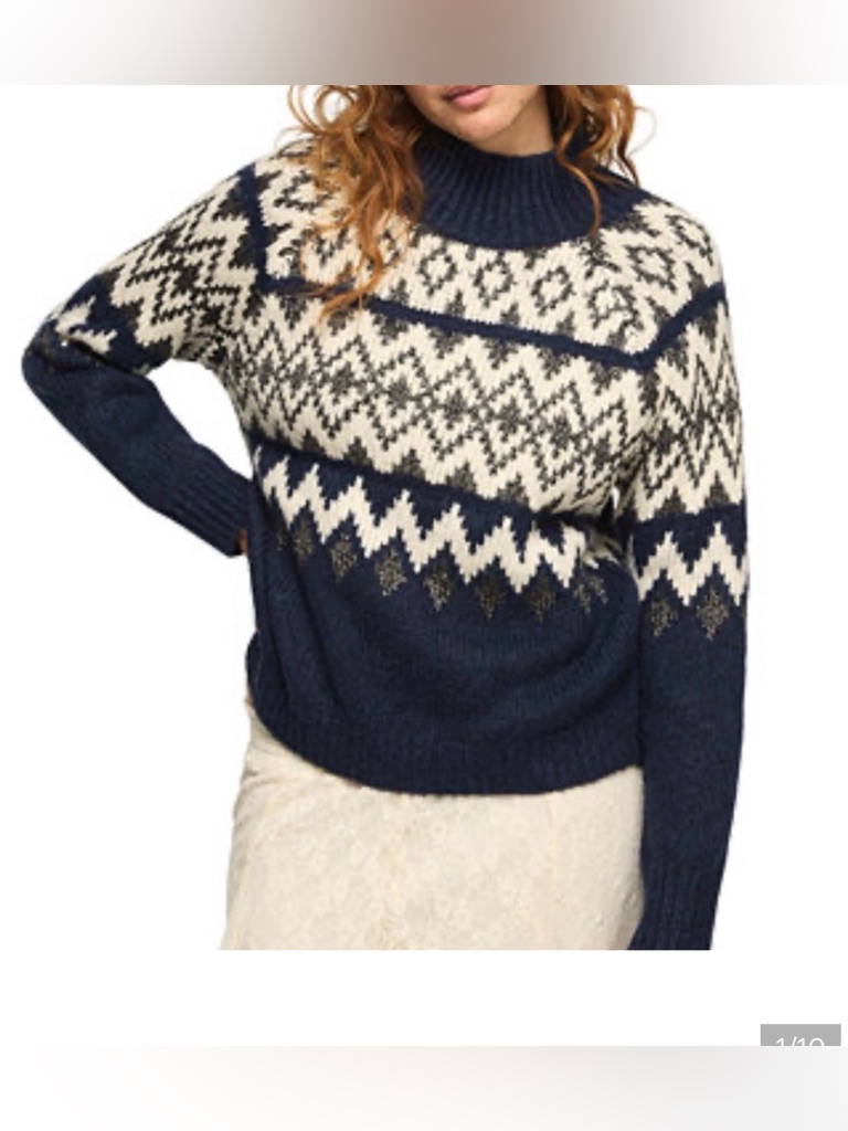 Lucky Brand Navy And Cream Fair Isle Turtleneck Sweater